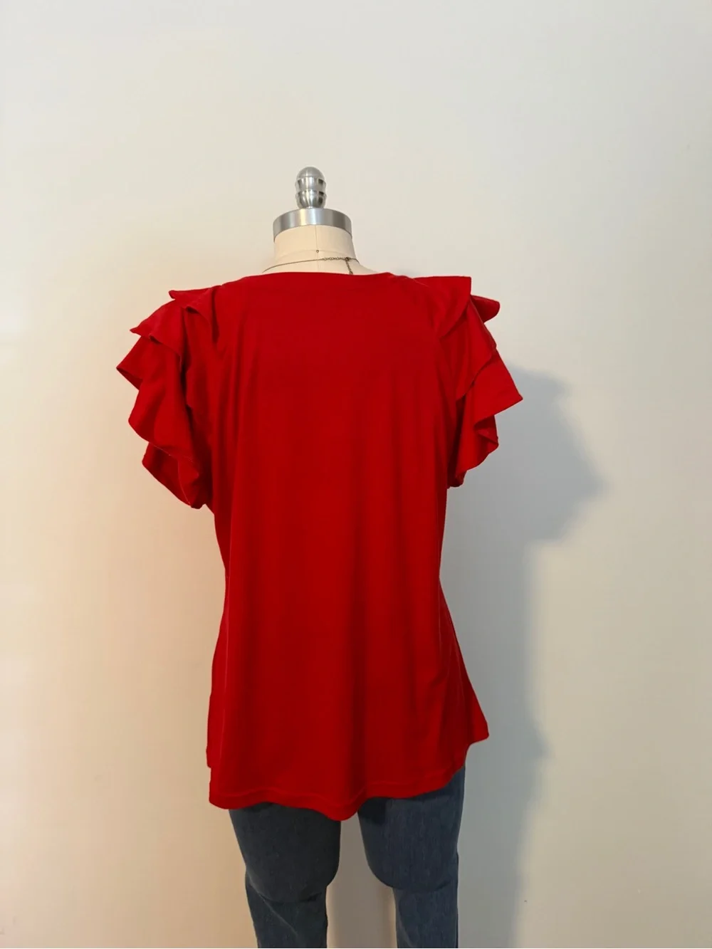 Red Ruffle Sleeve Top - Picture 3 of 4